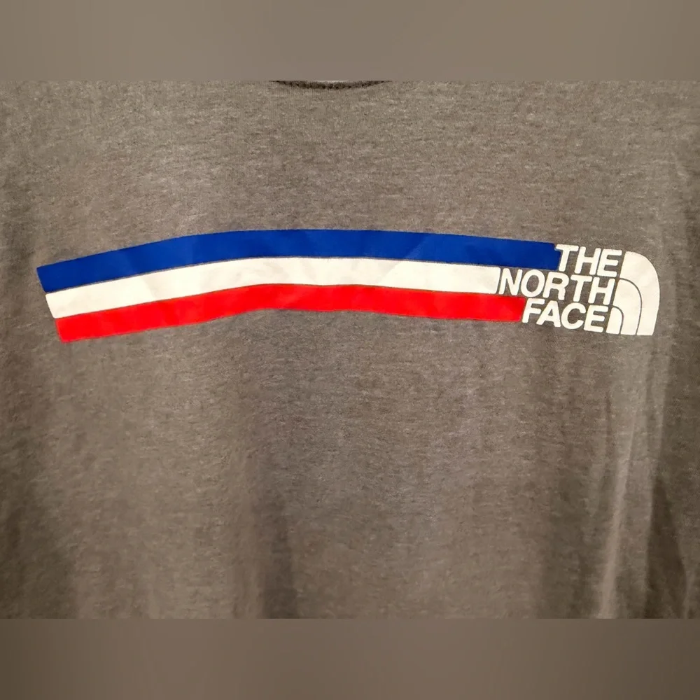 The North Face Graphic T Shirt Gray Red‎ White Blue Logo Mens XL Tee